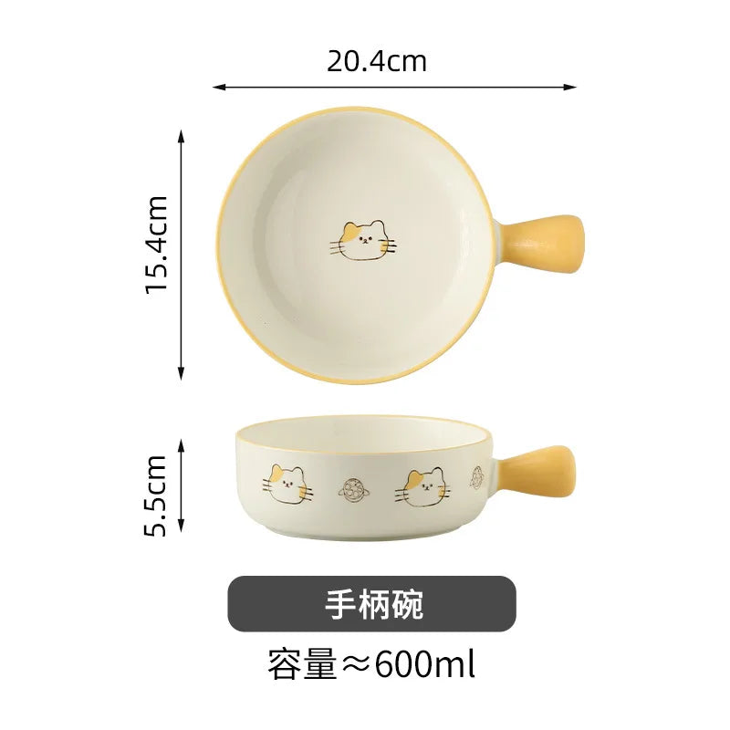 Orange Cat Ceramic Dinnerware Set Cute Bowl Plate Cutlery for Home Kitchen New House Gift